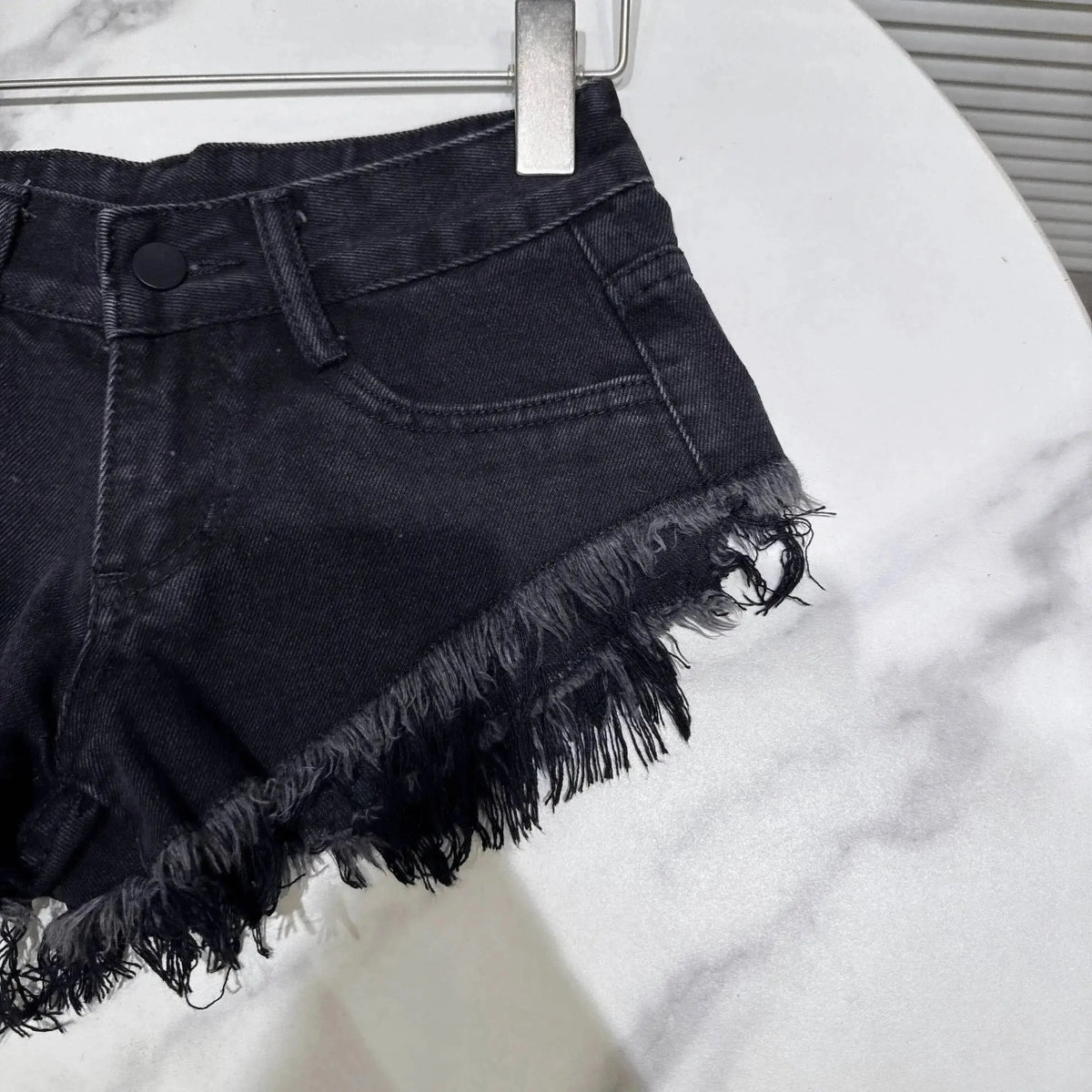 Distressed Raw-Hem Low-Rise Denim Shorts - A-1 Thread Vault