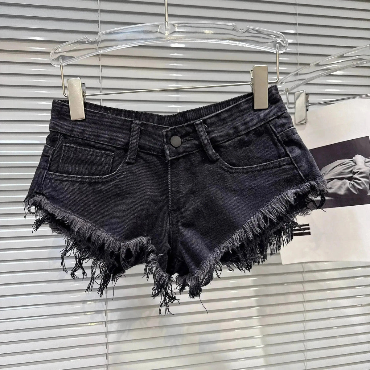 Distressed Raw-Hem Low-Rise Denim Shorts - A-1 Thread Vault