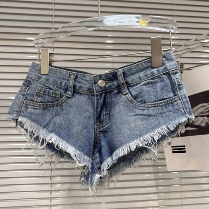 Distressed Raw-Hem Low-Rise Denim Shorts - A-1 Thread Vault