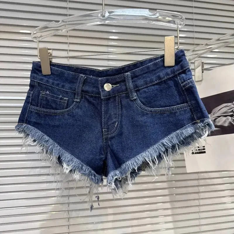 Distressed Raw-Hem Low-Rise Denim Shorts - A-1 Thread Vault