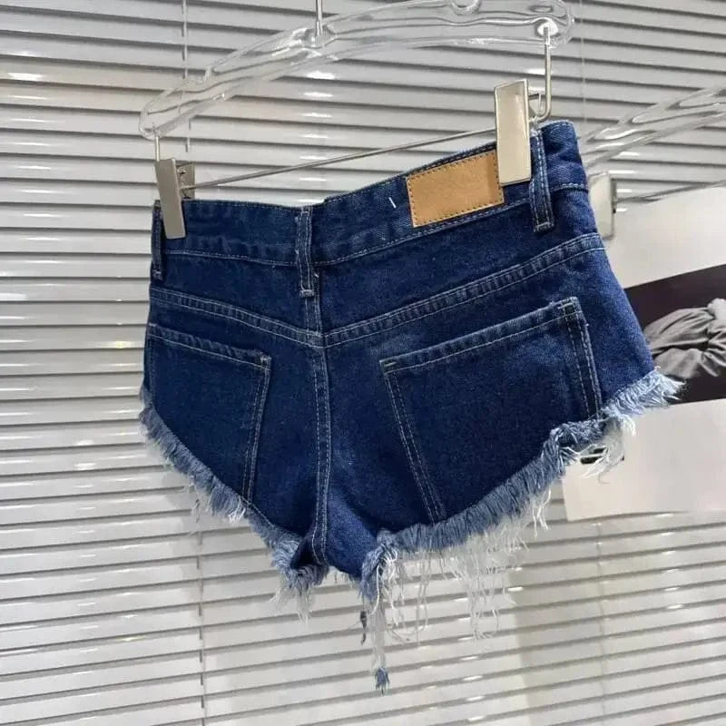 Distressed Raw-Hem Low-Rise Denim Shorts - A-1 Thread Vault