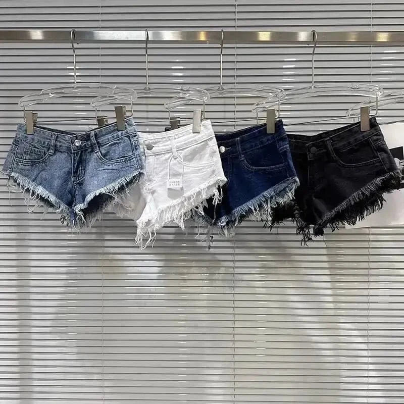Distressed Raw-Hem Low-Rise Denim Shorts - A-1 Thread Vault