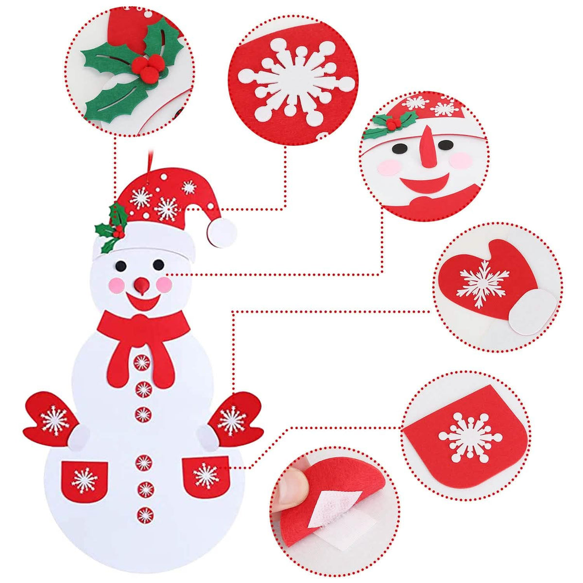 DIY Felt Christmas Hanging Decorations Kits with 54 Piece Detachable Ornaments - A-1 Thread Vault