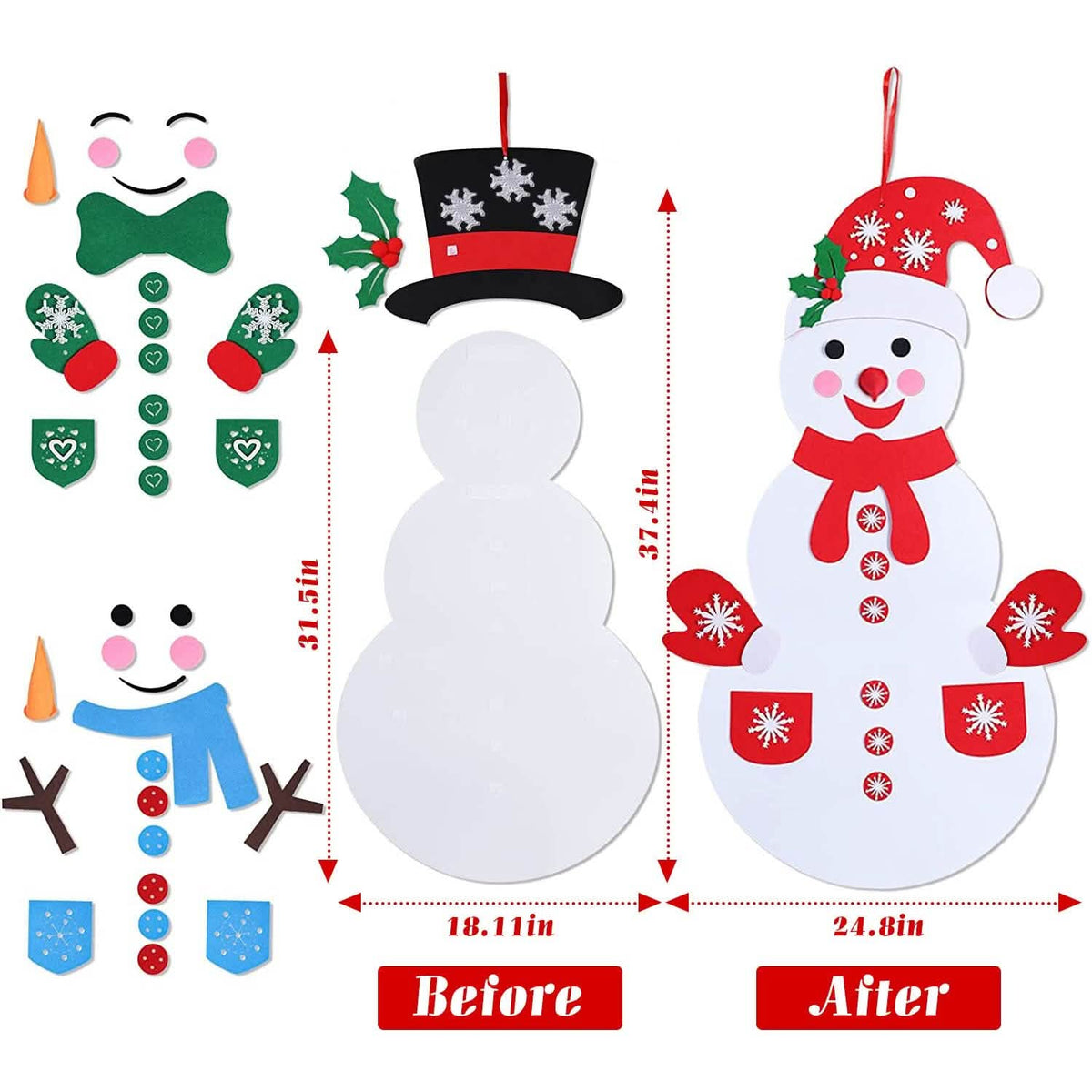 DIY Felt Christmas Hanging Decorations Kits with 54 Piece Detachable Ornaments - A-1 Thread Vault