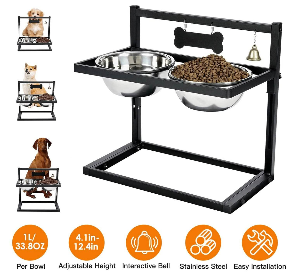 Dog Raised Bowls with Adjustable Height Stainless Steel - A-1 Thread Vault