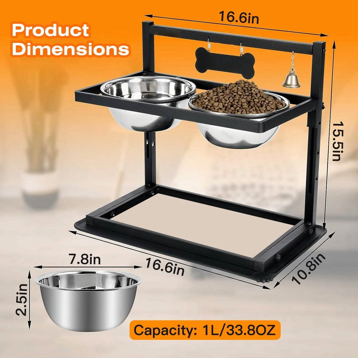 Dog Raised Bowls with Adjustable Height Stainless Steel - A-1 Thread Vault