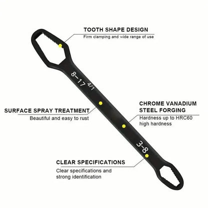 Double End Multifunctional Universal Wrench, 3-17mm Self-Tightening Lazy Wrench Repair Tools - A-1 Thread Vault