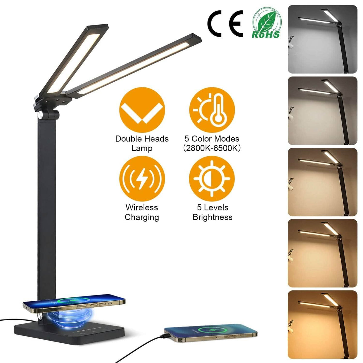 Double Head Desk Lamp with Wireless Charging USB Port - A-1 Thread Vault
