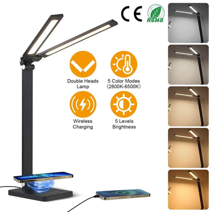 Double Head Desk Lamp with Wireless Charging USB Port - A-1 Thread Vault