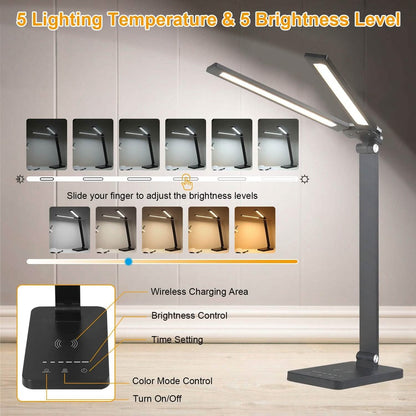 Double Head Desk Lamp with Wireless Charging USB Port - A-1 Thread Vault