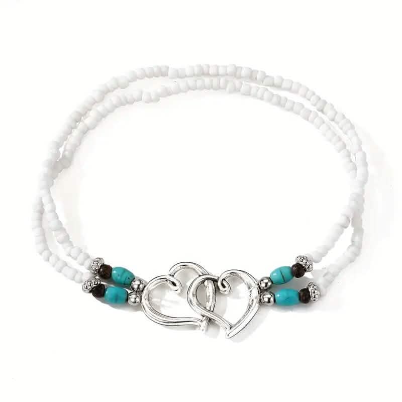 Double Openwork Heart Beaded Anklet Set with Mini Seed Beads - A-1 Thread Vault