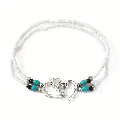 Double Openwork Heart Beaded Anklet Set with Mini Seed Beads - A-1 Thread Vault