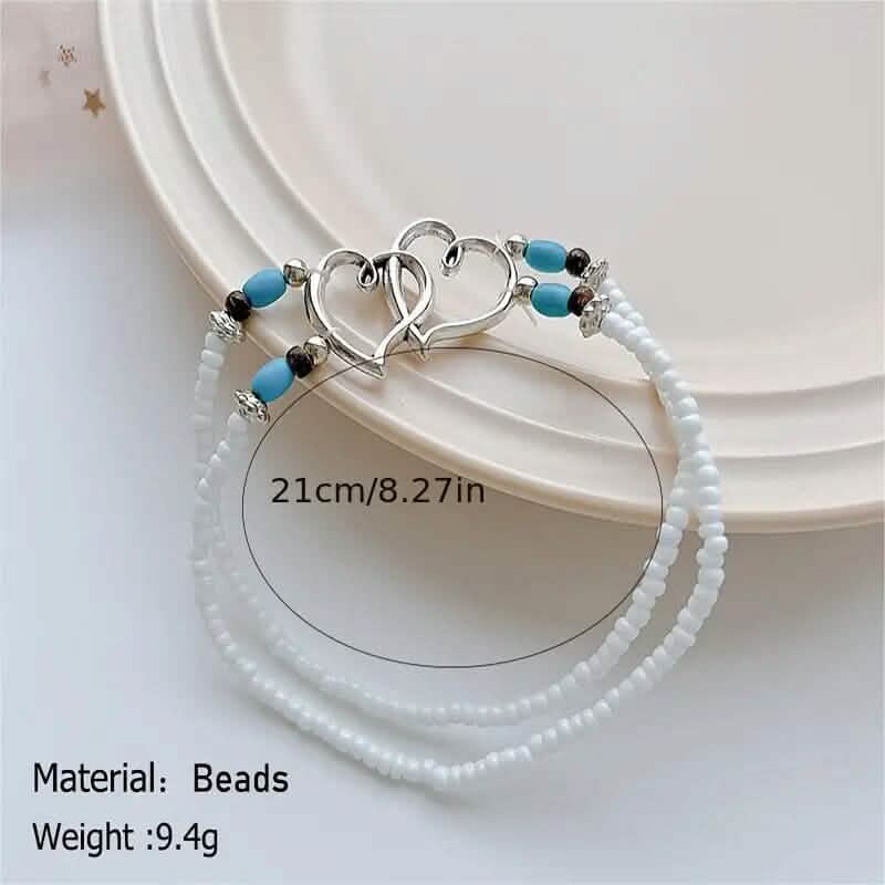 Double Openwork Heart Beaded Anklet Set with Mini Seed Beads - A-1 Thread Vault