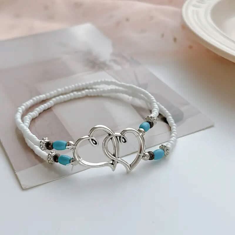 Double Openwork Heart Beaded Anklet Set with Mini Seed Beads - A-1 Thread Vault