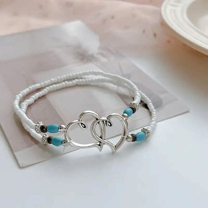 Double Openwork Heart Beaded Anklet Set with Mini Seed Beads - A-1 Thread Vault