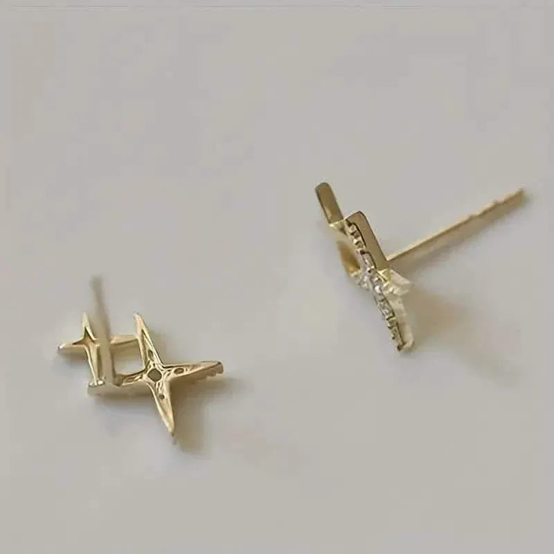 Double Star Design Stud Earrings Inlaid Zirconia - A-1 Thread Vault