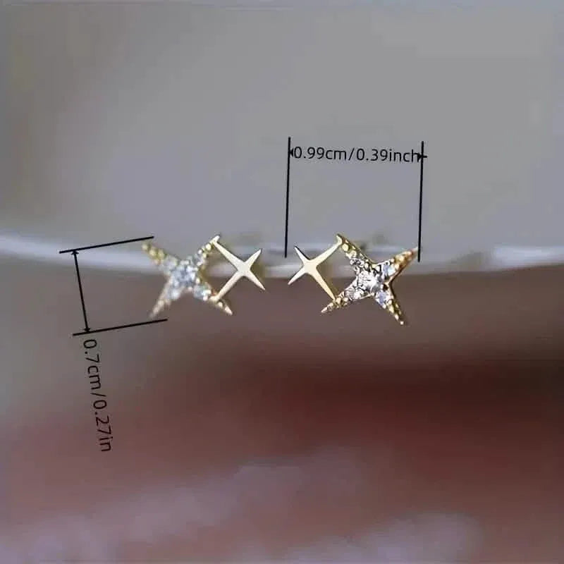 Double Star Design Stud Earrings Inlaid Zirconia - A-1 Thread Vault