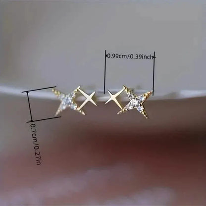 Double Star Design Stud Earrings Inlaid Zirconia - A-1 Thread Vault