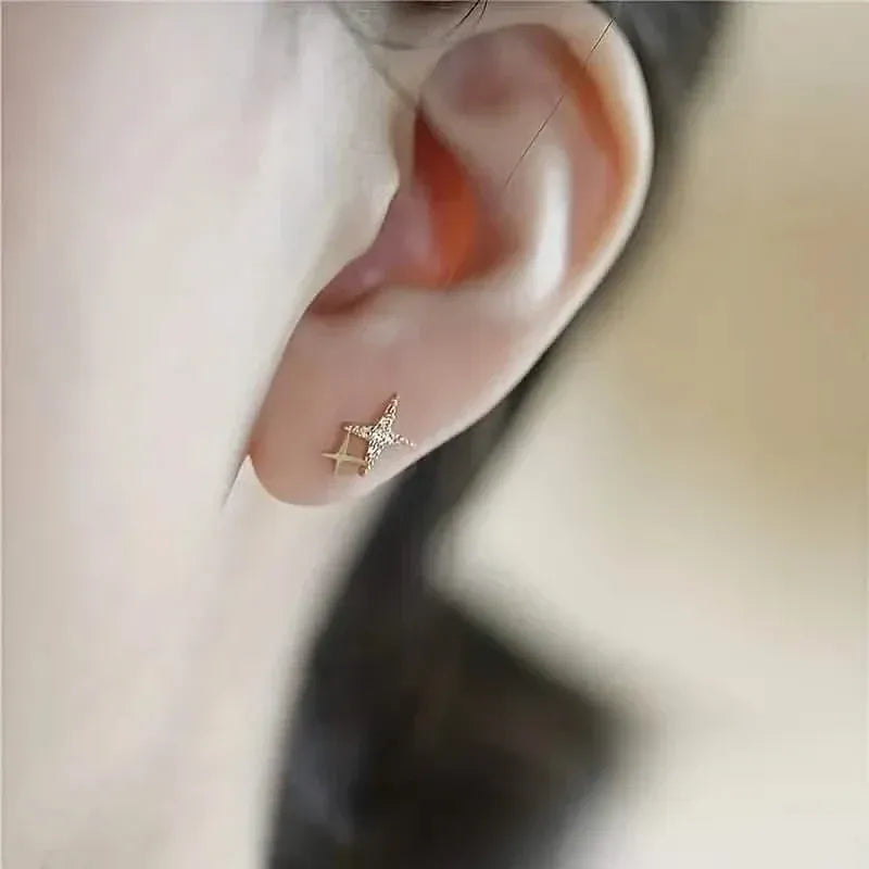 Double Star Design Stud Earrings Inlaid Zirconia - A-1 Thread Vault