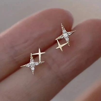 Double Star Design Stud Earrings Inlaid Zirconia - A-1 Thread Vault