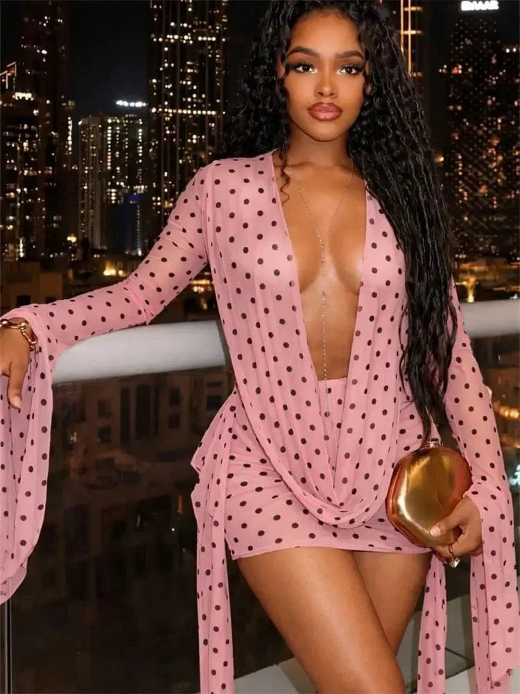 Draped Cowl Neck Printed Backless Mini Dress - A-1 Thread Vault