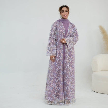 Dreamy 3D Flower Mesh Open Abaya Set(MOA313) - A-1 Thread Vault