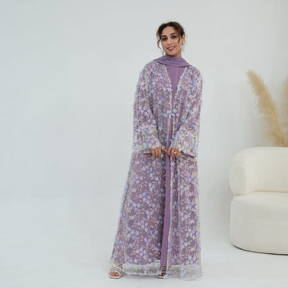 Dreamy 3D Flower Mesh Open Abaya Set(MOA313) - A-1 Thread Vault