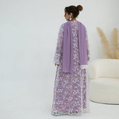 Dreamy 3D Flower Mesh Open Abaya Set(MOA313) - A-1 Thread Vault