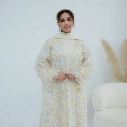 Dreamy 3D Flower Mesh Open Abaya Set(MOA313) - A-1 Thread Vault