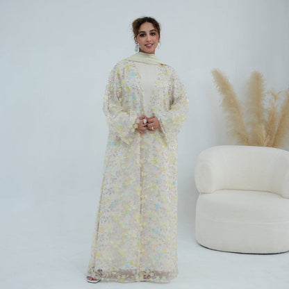 Dreamy 3D Flower Mesh Open Abaya Set(MOA313) - A-1 Thread Vault