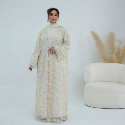 Dreamy 3D Flower Mesh Open Abaya Set(MOA313) - A-1 Thread Vault