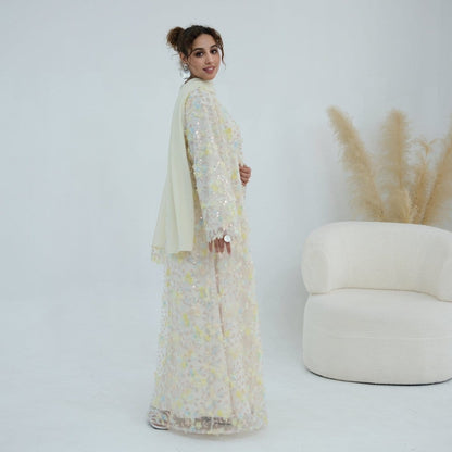 Dreamy 3D Flower Mesh Open Abaya Set(MOA313) - A-1 Thread Vault