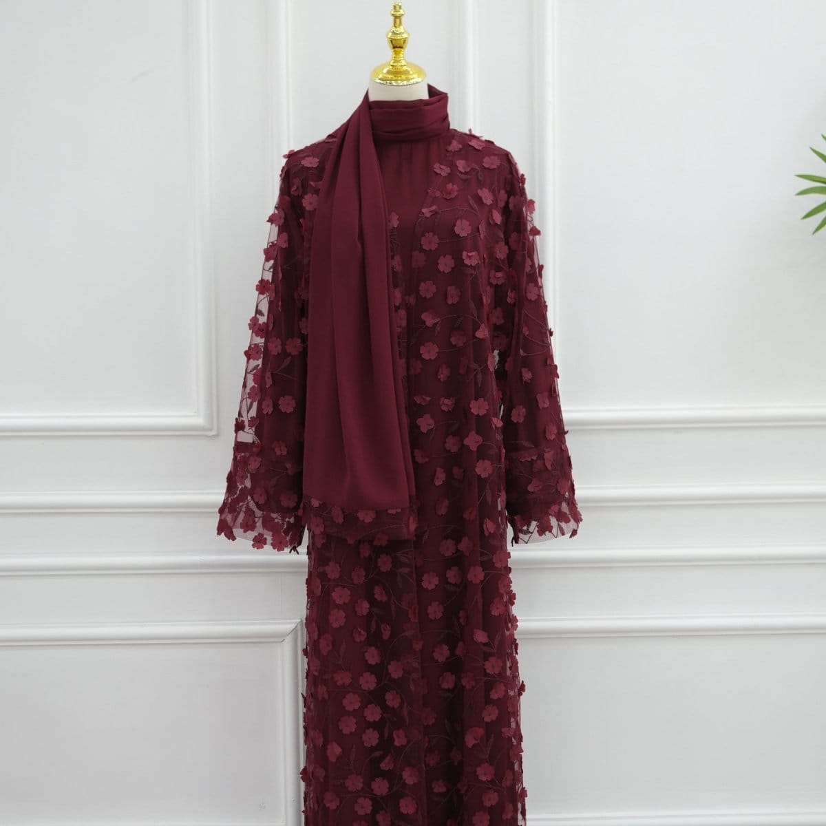 Dreamy 3D Flower Mesh Open Abaya Set(MOA313) - A-1 Thread Vault
