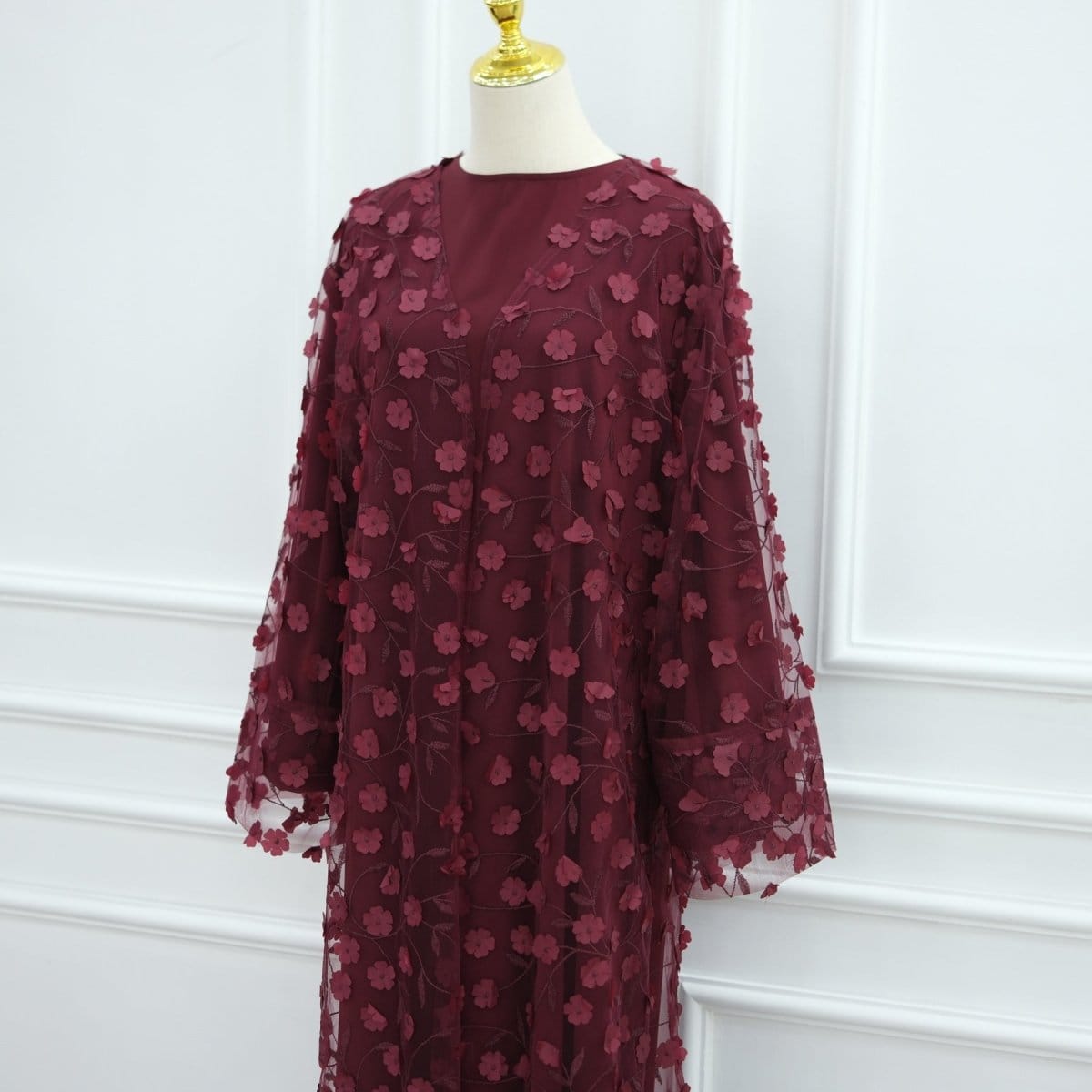 Dreamy 3D Flower Mesh Open Abaya Set(MOA313) - A-1 Thread Vault