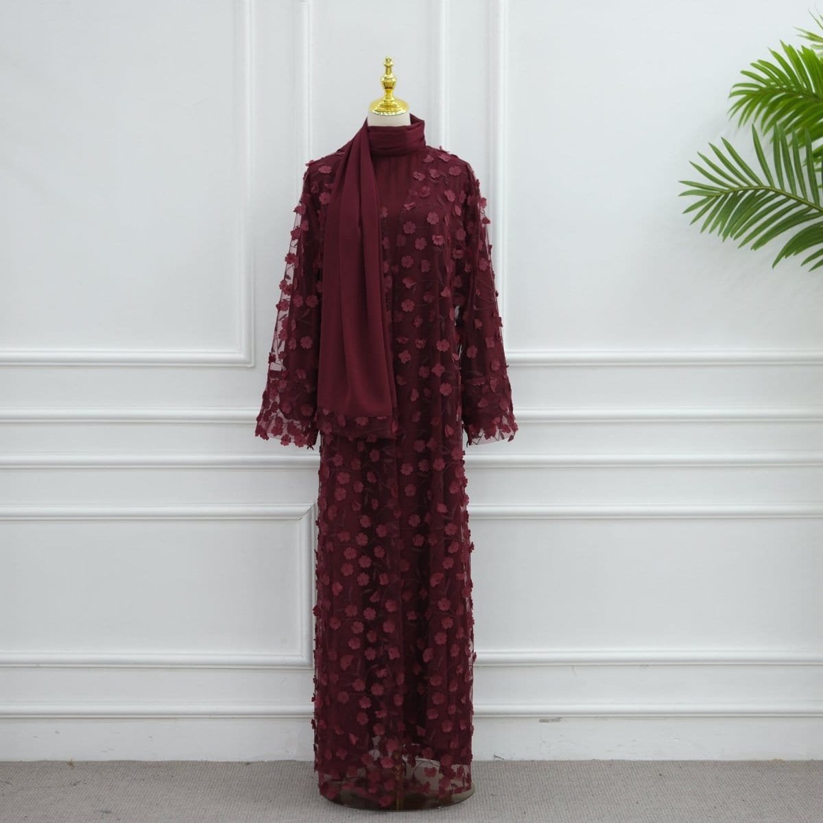Dreamy 3D Flower Mesh Open Abaya Set(MOA313) - A-1 Thread Vault