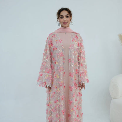 Dreamy 3D Flower Mesh Open Abaya Set(MOA313) - A-1 Thread Vault