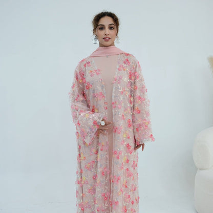 Dreamy 3D Flower Mesh Open Abaya Set(MOA313) - A-1 Thread Vault