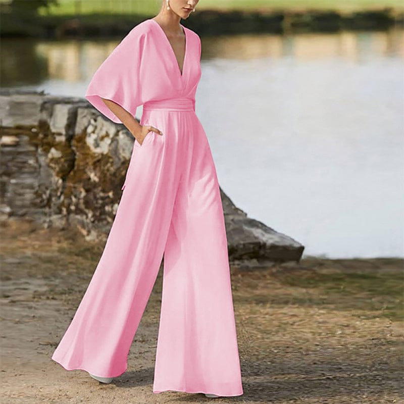 Dress Jumpsuit Explosive Deep V High Waist Wide Leg Trousers - A-1 Thread Vault
