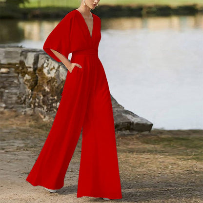 Dress Jumpsuit Explosive Deep V High Waist Wide Leg Trousers - A-1 Thread Vault
