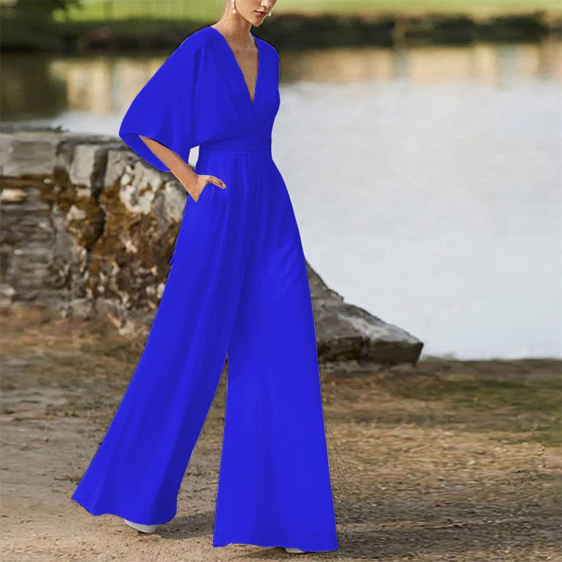 Dress Jumpsuit Explosive Deep V High Waist Wide Leg Trousers - A-1 Thread Vault