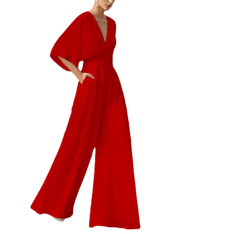 Dress Jumpsuit Explosive Deep V High Waist Wide Leg Trousers - A-1 Thread Vault