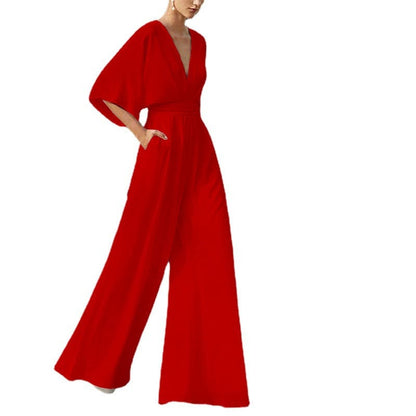 Dress Jumpsuit Explosive Deep V High Waist Wide Leg Trousers - A-1 Thread Vault
