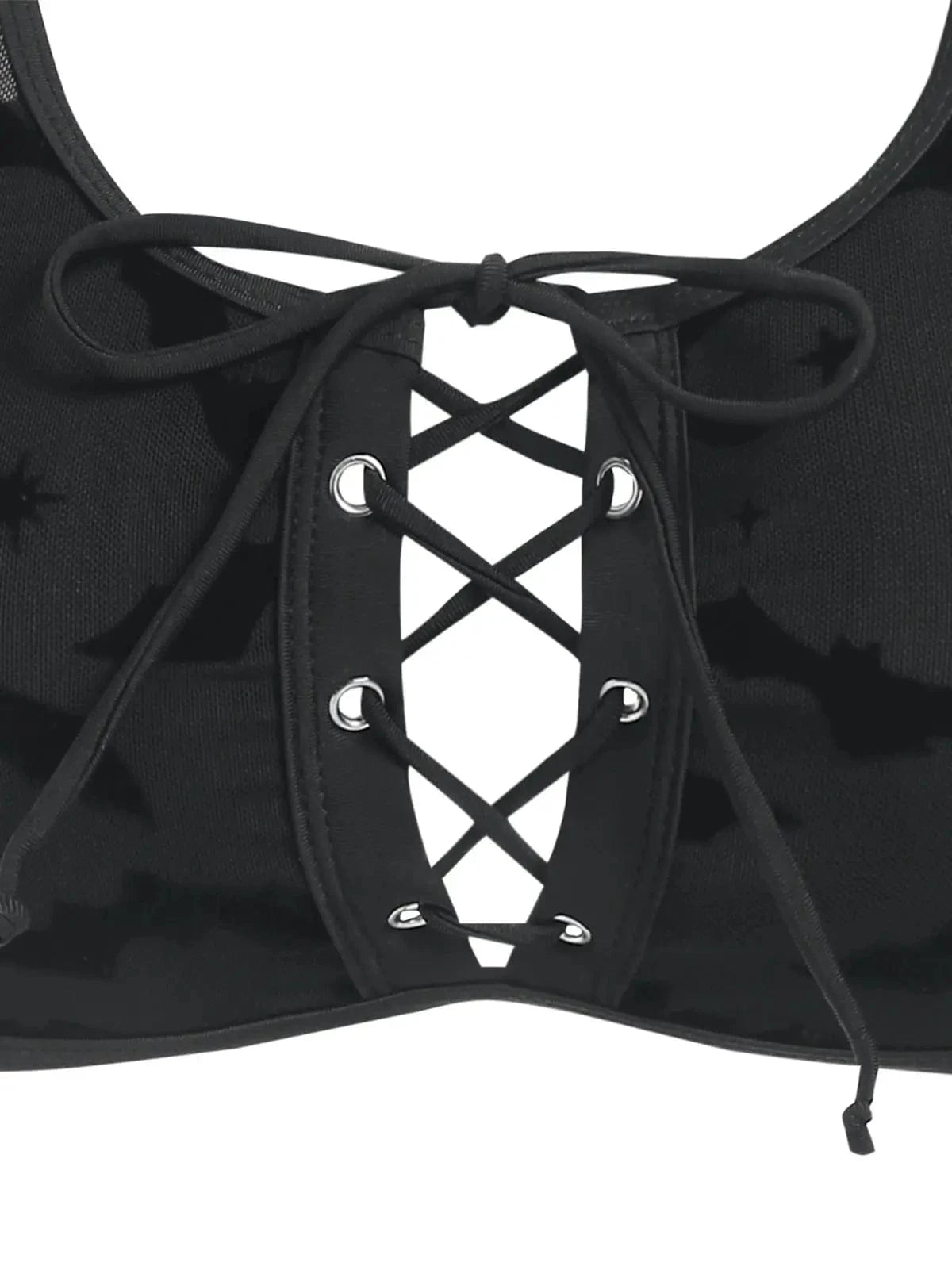 Dressfo Women's Gothic Bikini Swimsuit Bat Crescent Star Print Bathing Suit Cinched Mesh Lace Up Cut Out Swimwear Two Piece Set - A-1 Thread Vault