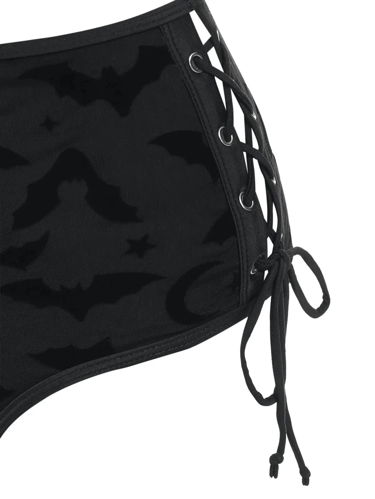 Dressfo Women's Gothic Bikini Swimsuit Bat Crescent Star Print Bathing Suit Cinched Mesh Lace Up Cut Out Swimwear Two Piece Set - A-1 Thread Vault