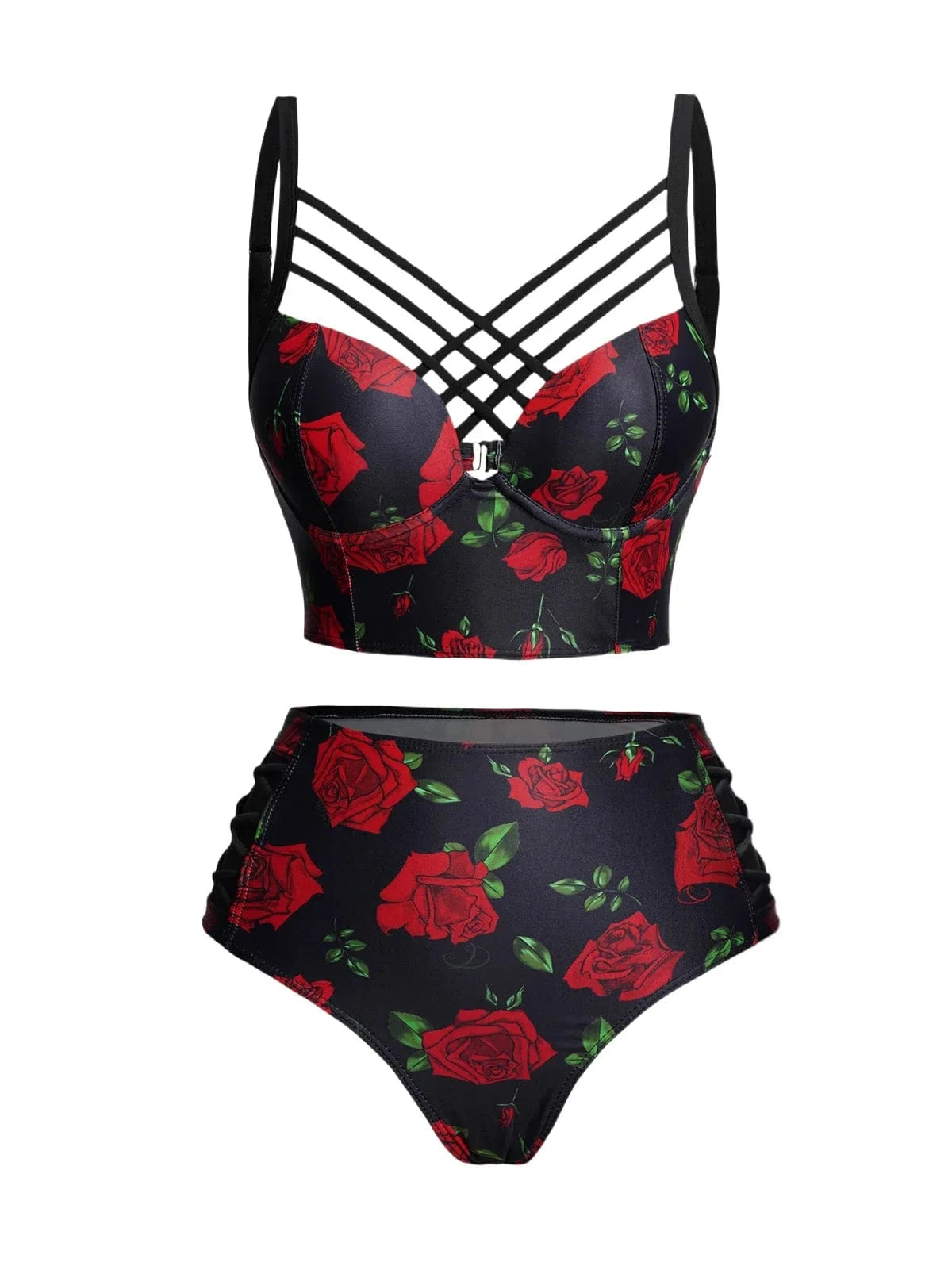 Dressfo Women's Gothic Bikini Swimsuit Bat Crescent Star Print Bathing Suit Cinched Mesh Lace Up Cut Out Swimwear Two Piece Set - A-1 Thread Vault