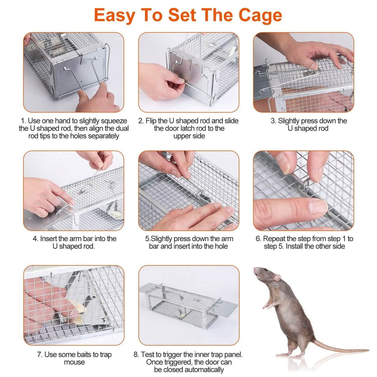 Dual Door Rat Trap Cage Humane with 2 Detachable U Shape Rod - A-1 Thread Vault