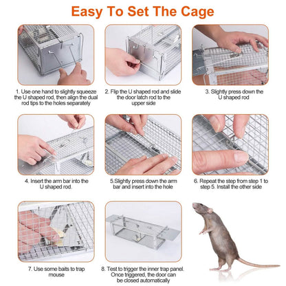 Dual Door Rat Trap Cage Humane with 2 Detachable U Shape Rod - A-1 Thread Vault