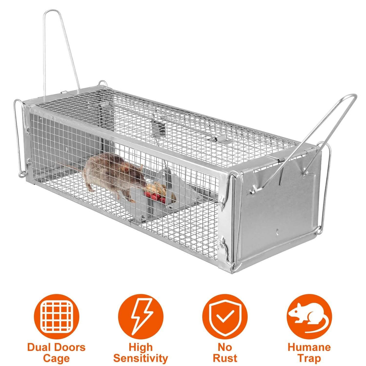 Dual Door Rat Trap Cage Humane with 2 Detachable U Shape Rod - A-1 Thread Vault