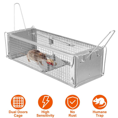 Dual Door Rat Trap Cage Humane with 2 Detachable U Shape Rod - A-1 Thread Vault