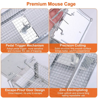 Dual Door Rat Trap Cage Humane with 2 Detachable U Shape Rod - A-1 Thread Vault